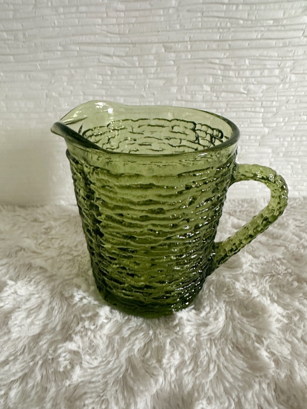 Vintage Anchor Hocking Soreno Green Glass Bark Creamer